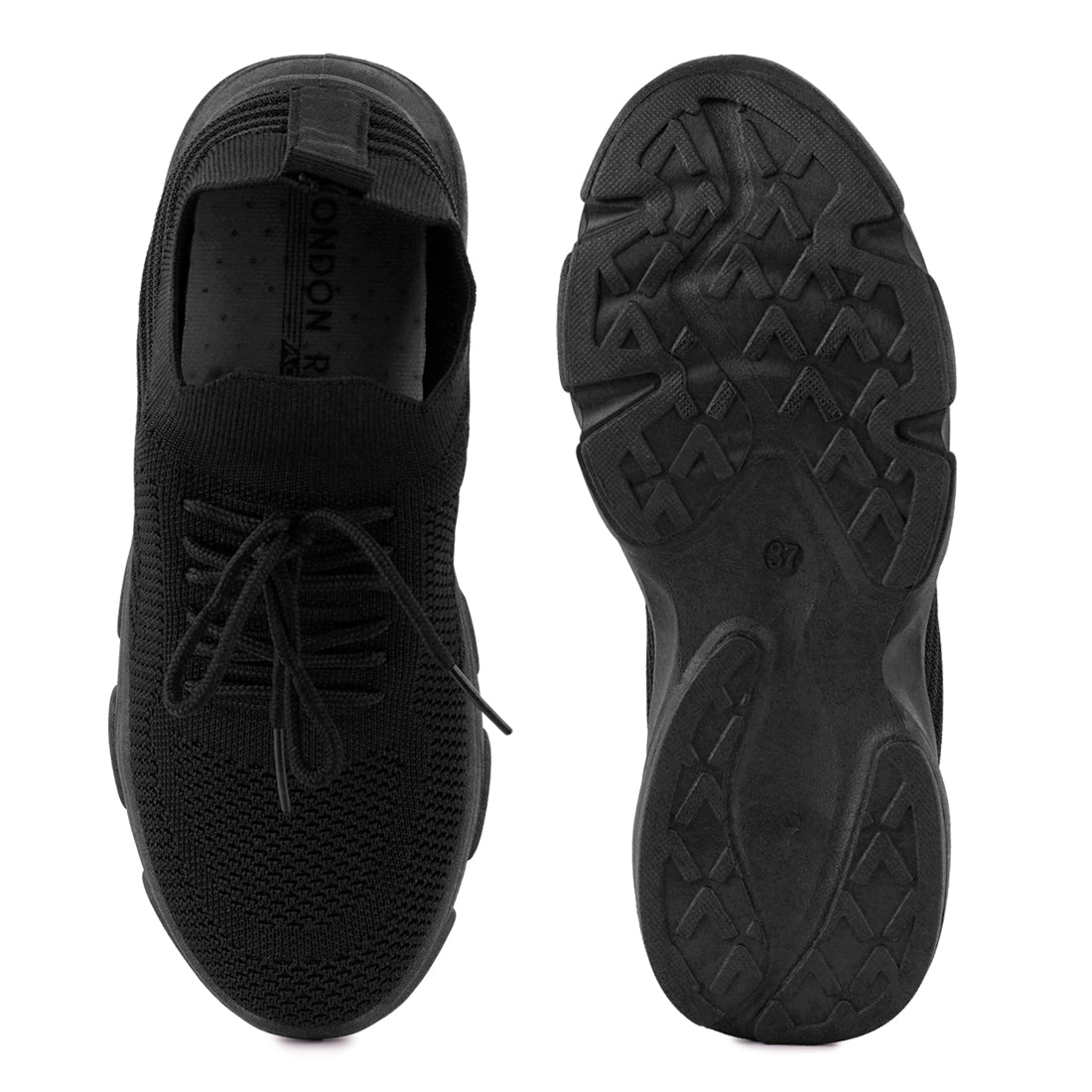 Black Athle Knitted Lace-Up Running Shoes