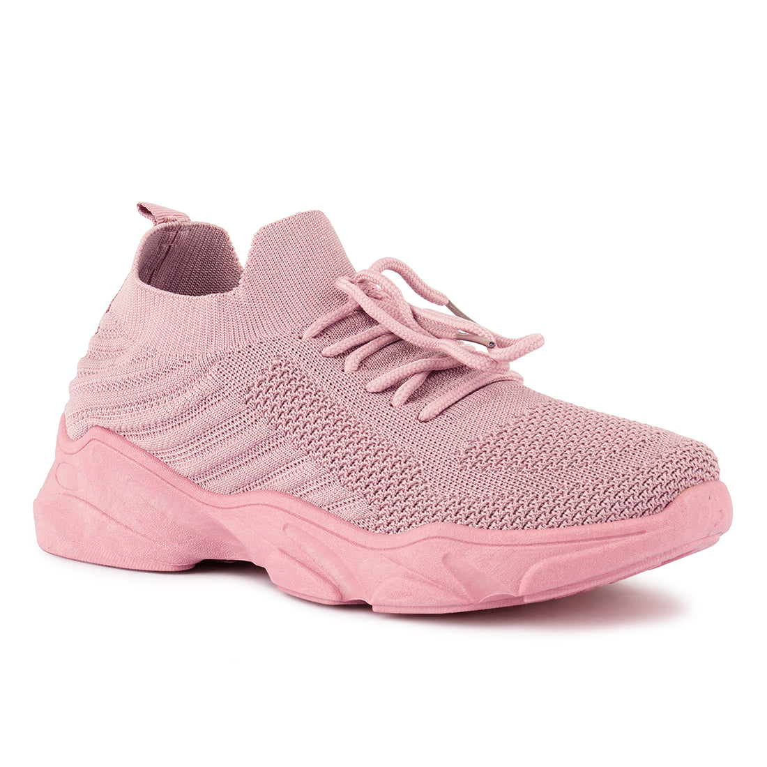 Pink Athle Knitted Lace-Up Running Shoes