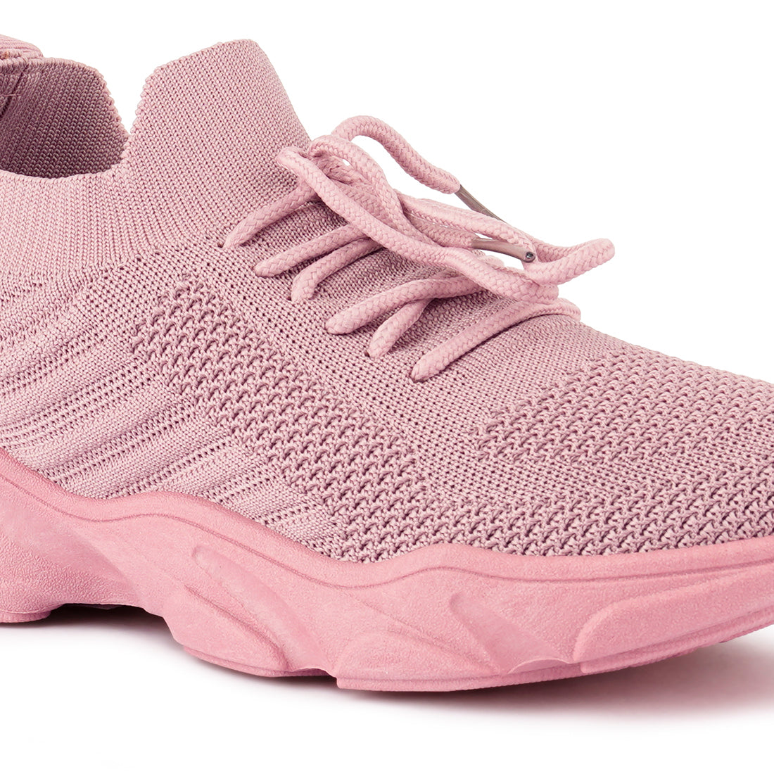 Pink Athle Knitted Lace-Up Running Shoes