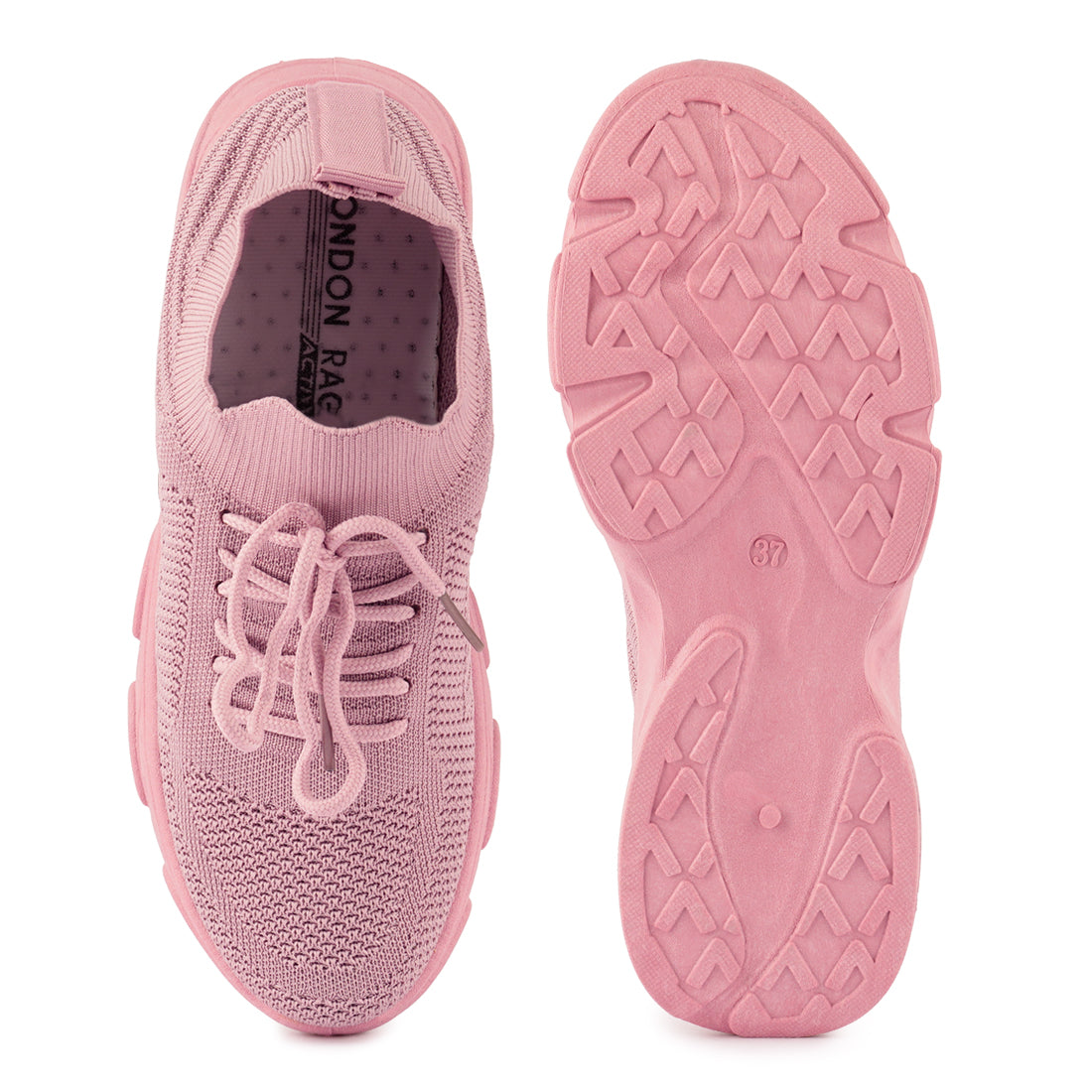 Pink Athle Knitted Lace-Up Running Shoes