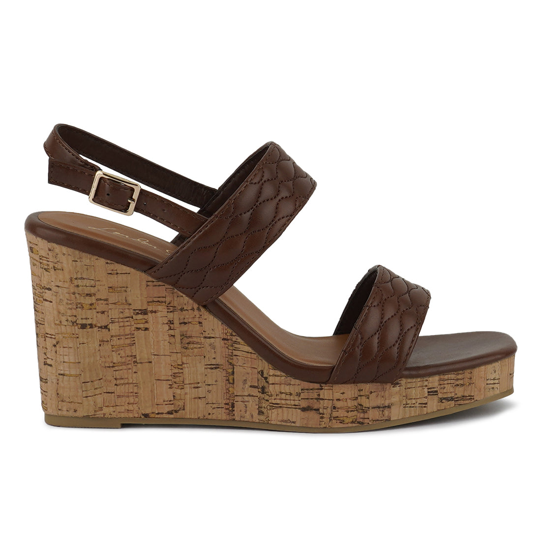 Brown Quilted High Wedge Heel Sandals