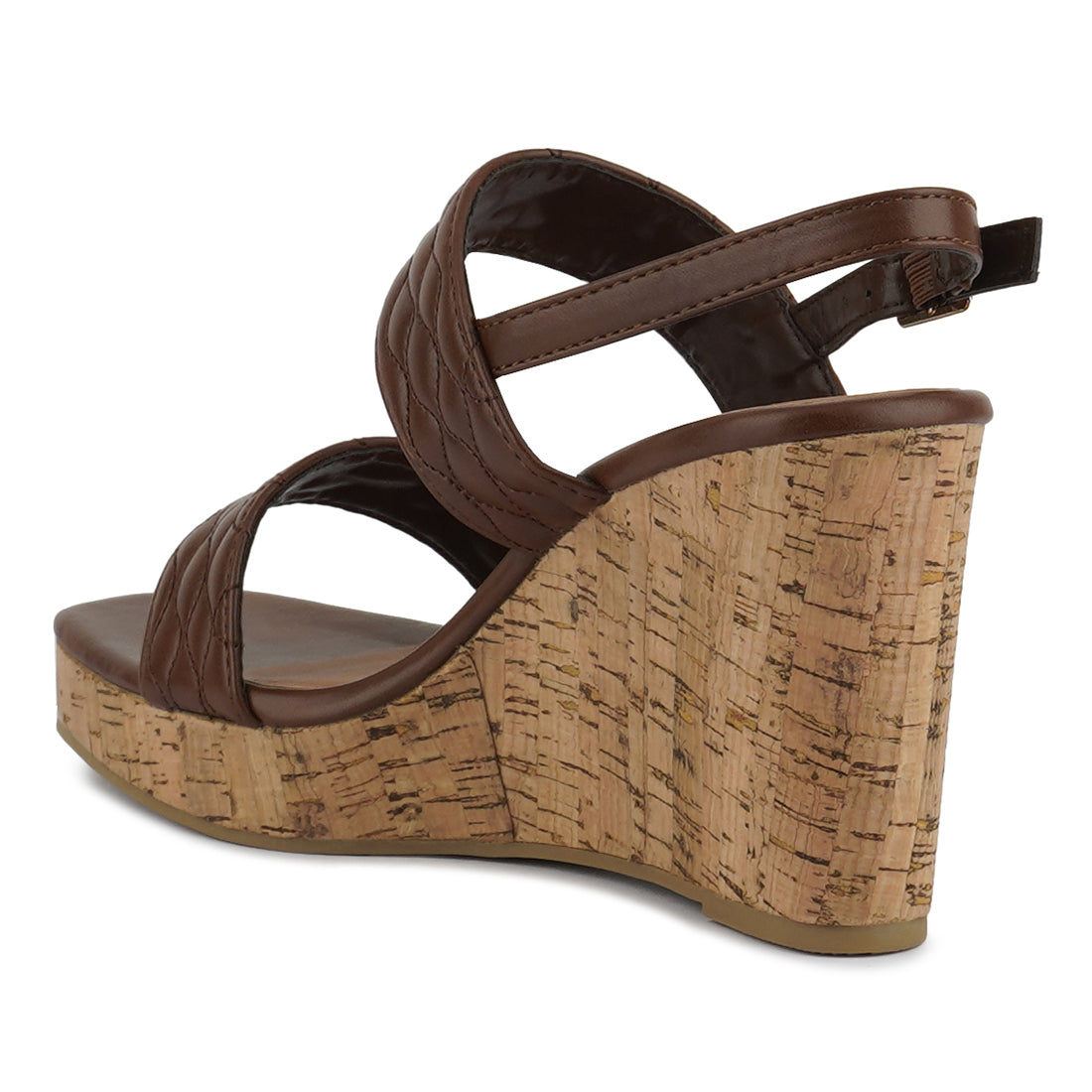 Brown Quilted High Wedge Heel Sandals