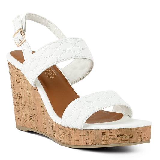 White Quilted High Wedge Heel Sandals