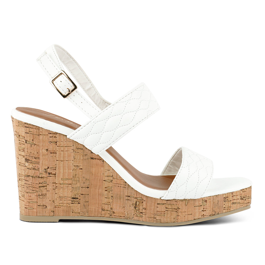 White Quilted High Wedge Heel Sandals