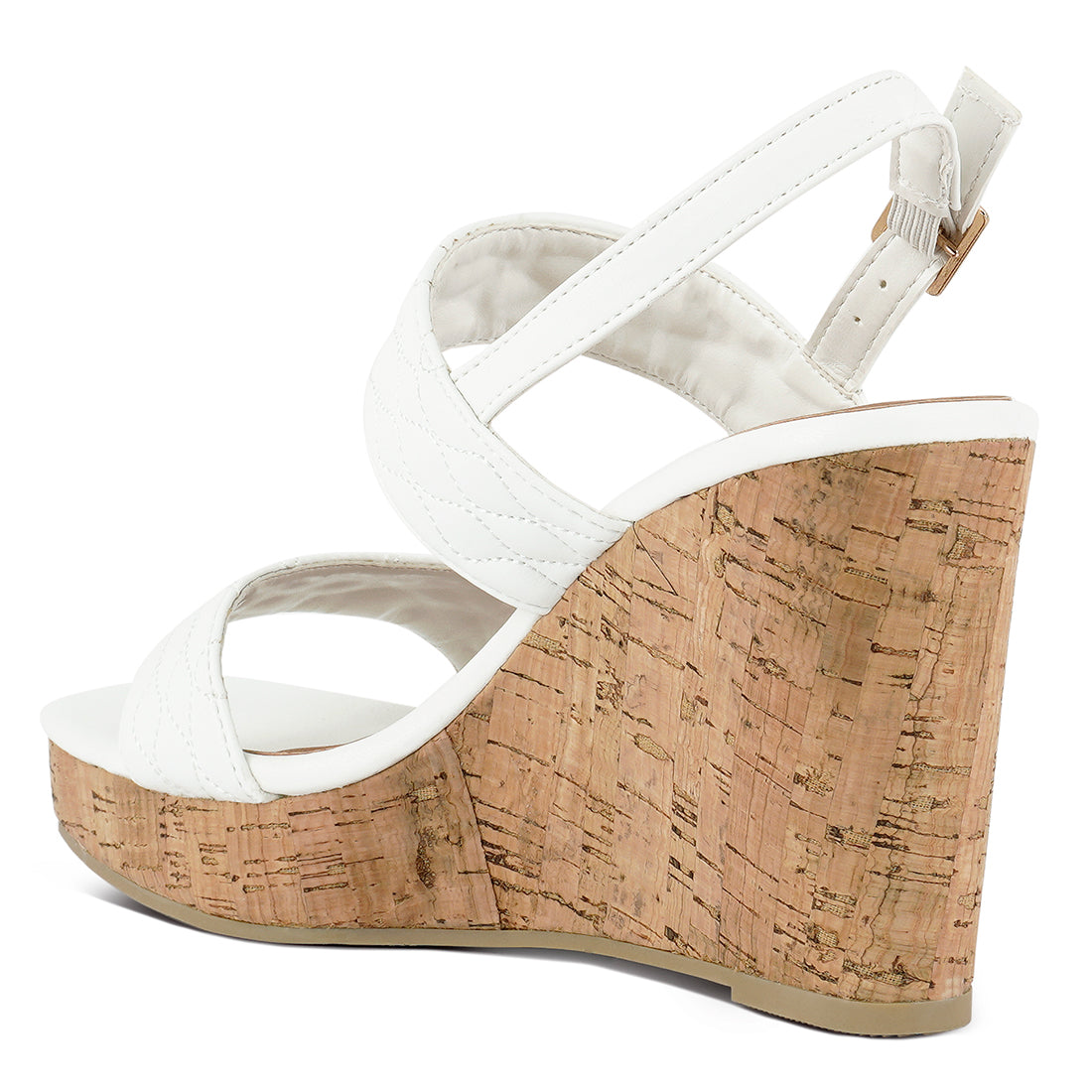 White Quilted High Wedge Heel Sandals