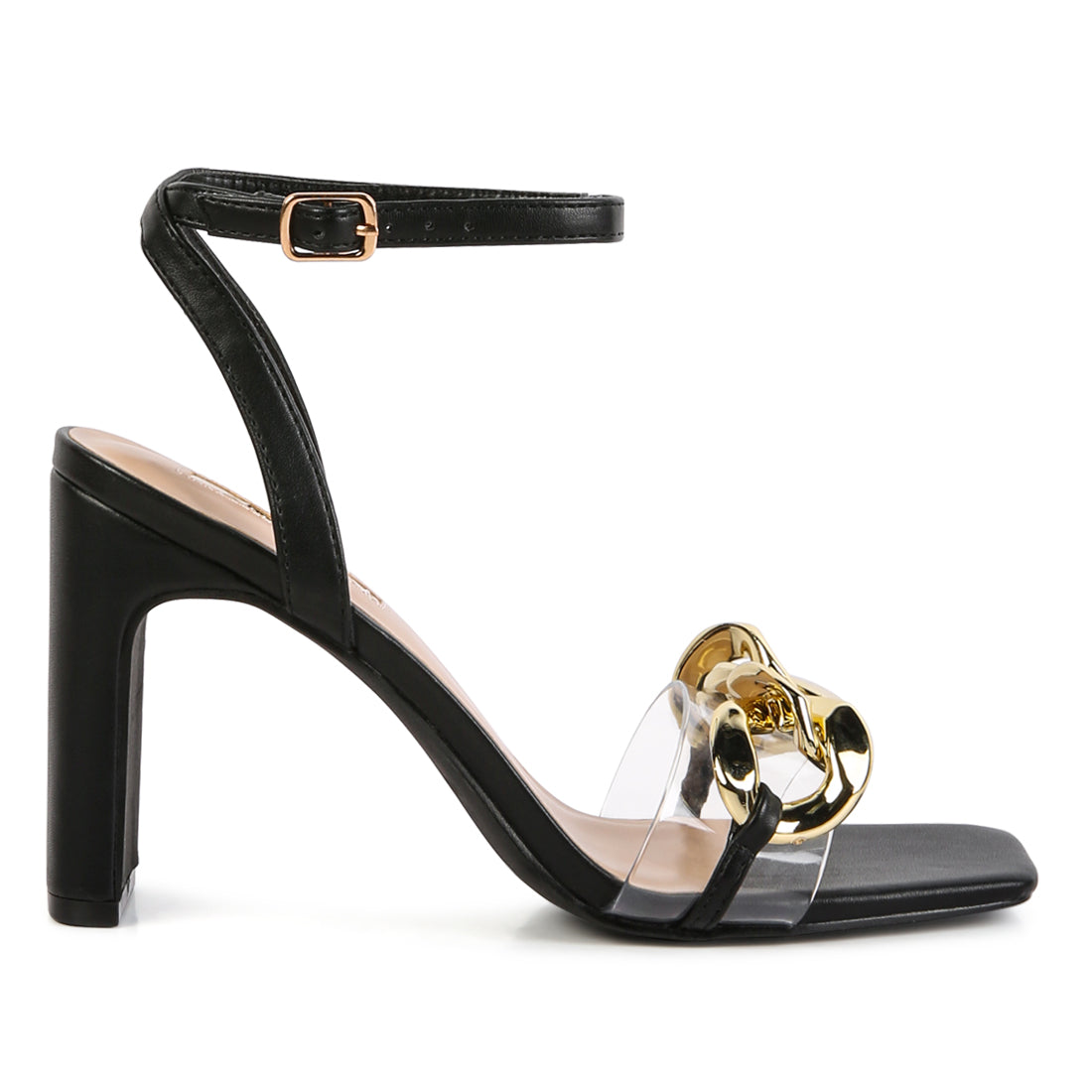 Bottom Kiss Chain Strap Heel Sandals in Black