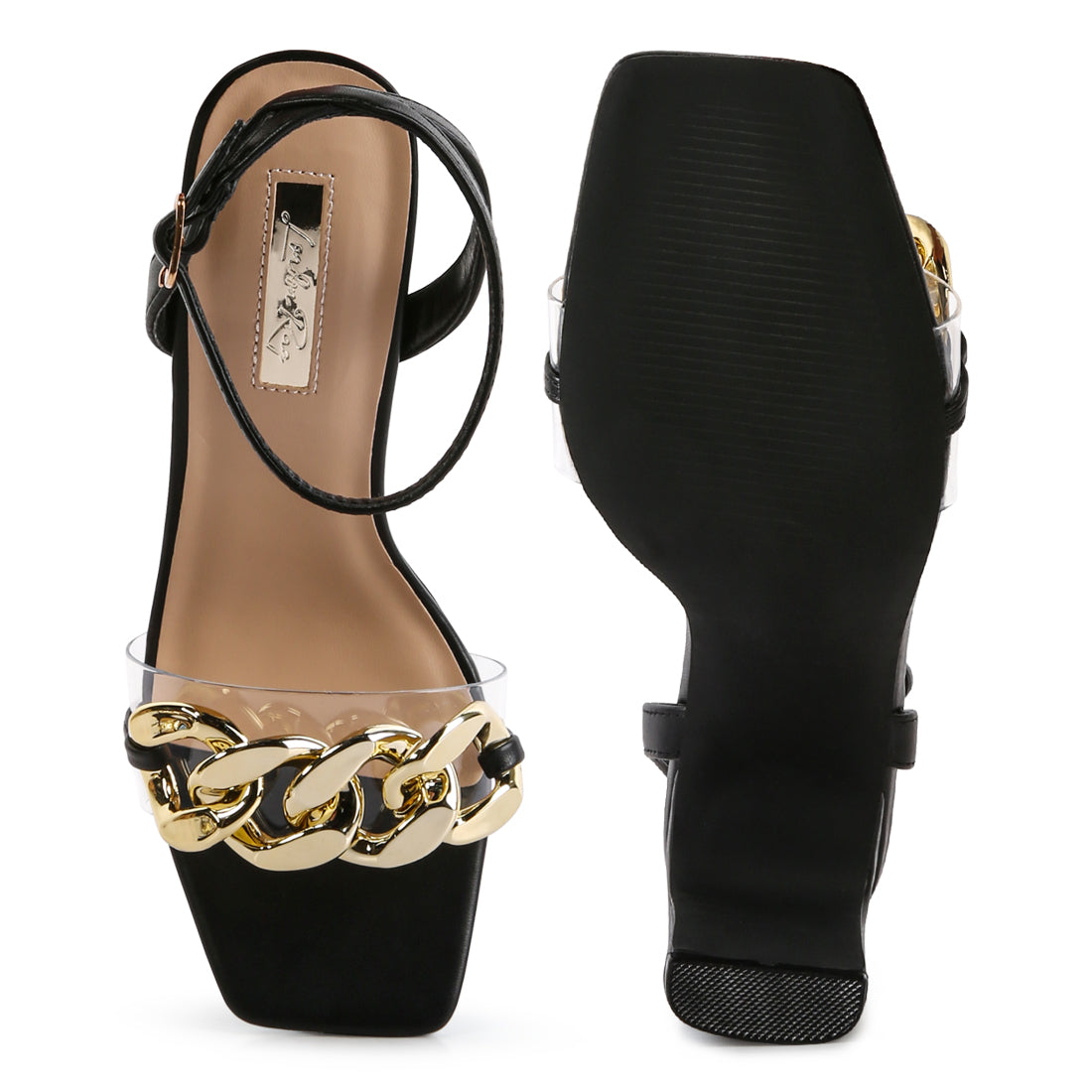 Bottom Kiss Chain Strap Heel Sandals in Black