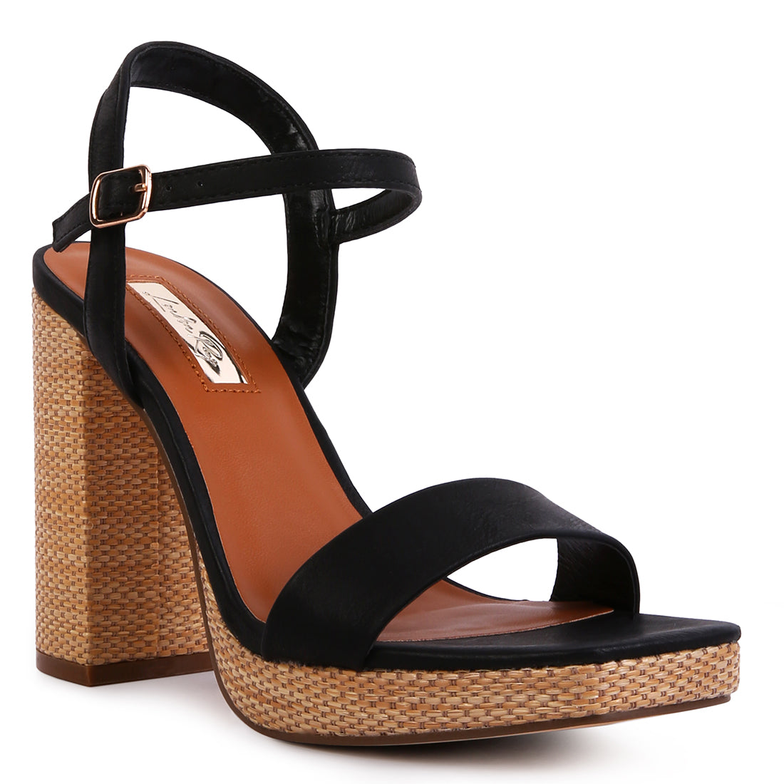 Woven Textured High Block Heeled Sandals