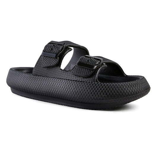 Black Loma Hovercraft Buckled Slides