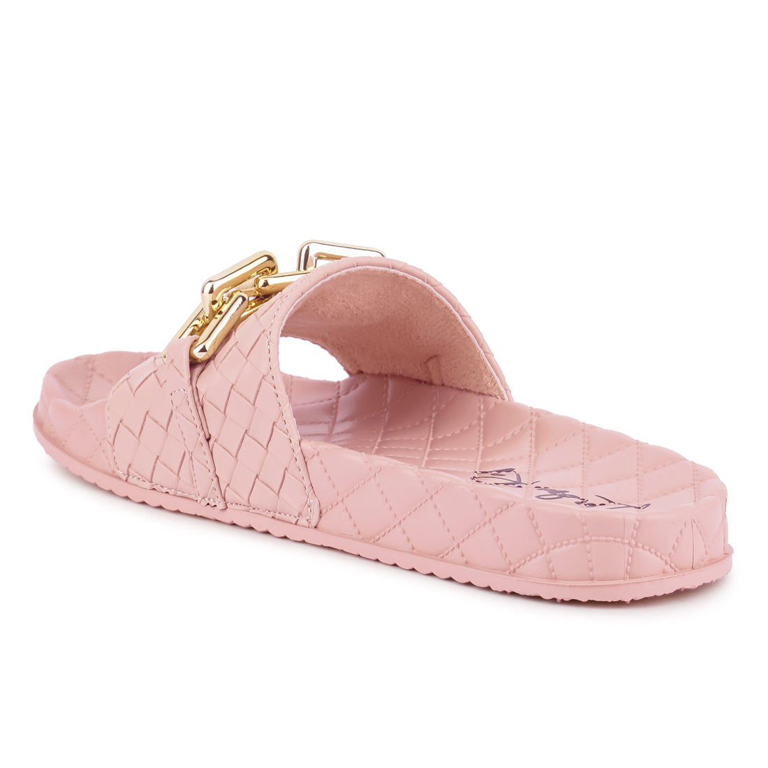 Pink Bling Chain Strap Woven Slip On Flats