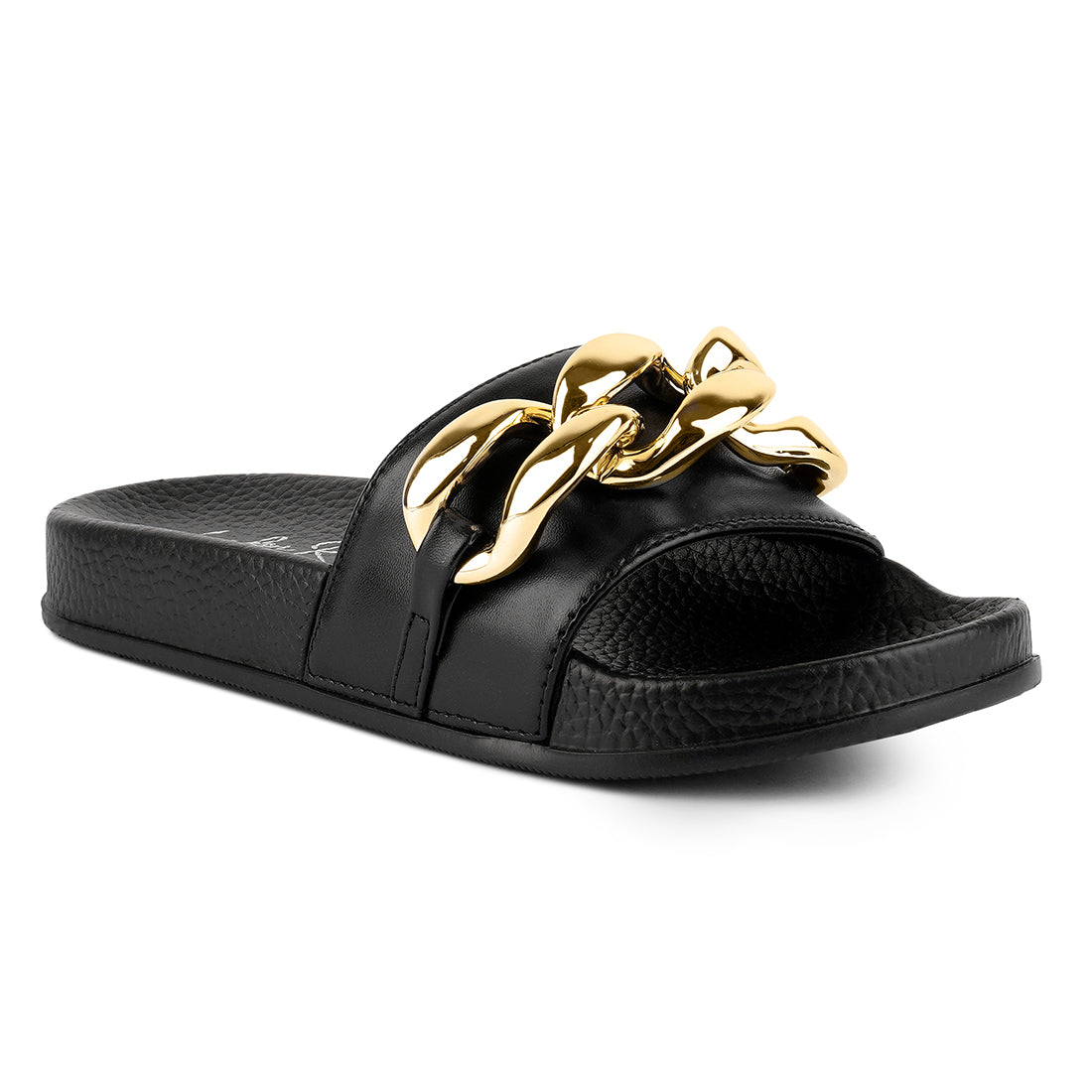 Black Metallic Chain Metal Slid Flats