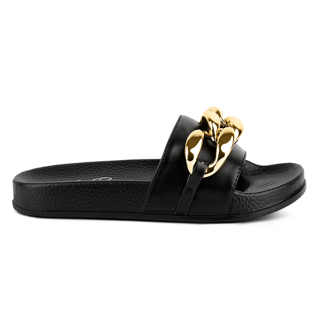 Black Metallic Chain Metal Slid Flats