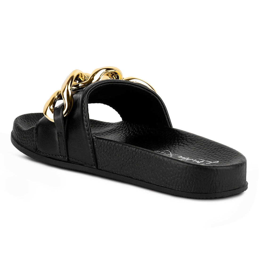 Black Metallic Chain Metal Slid Flats