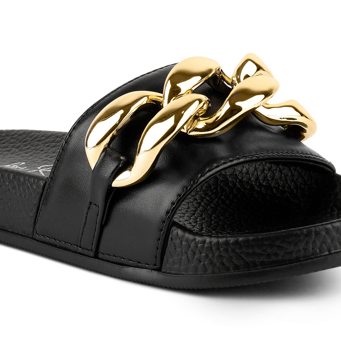 Black Metallic Chain Metal Slid Flats