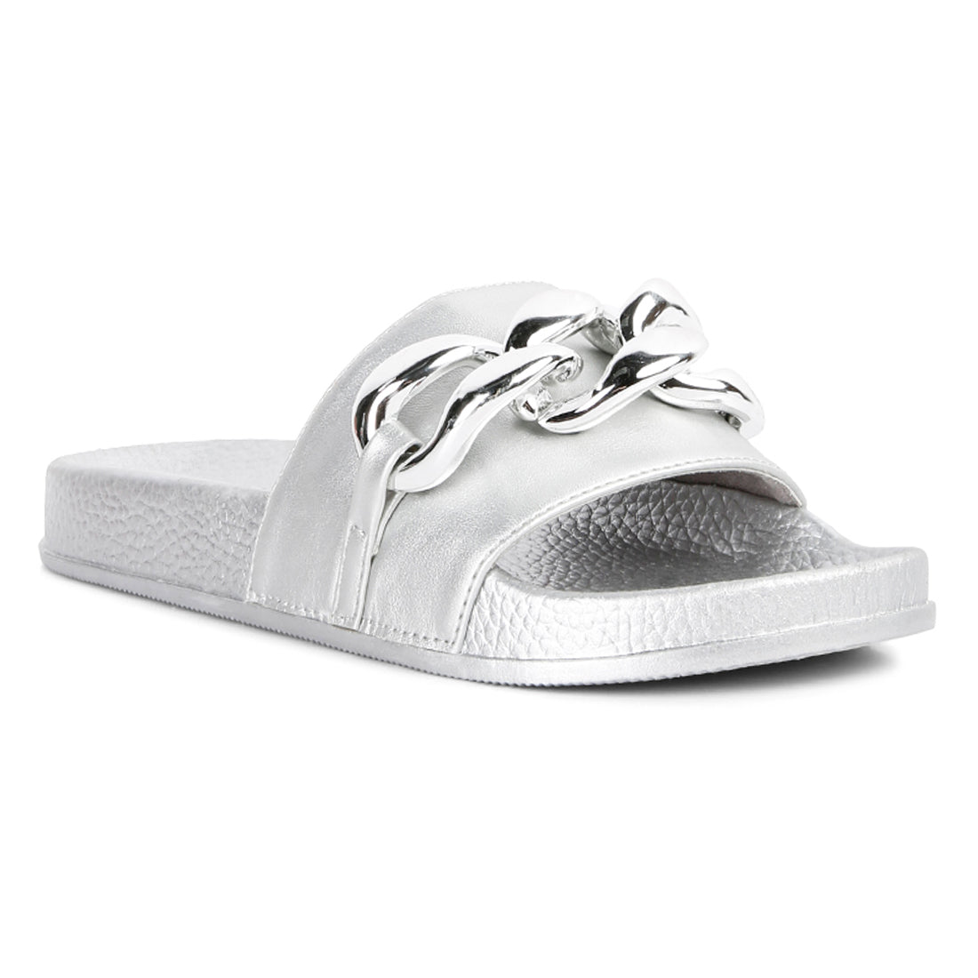 Silver Metallic Chain Metal Slid Flats
