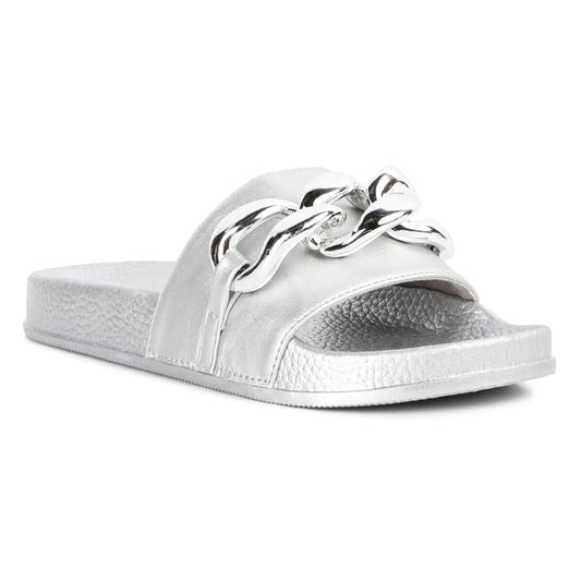 Silver Metallic Chain Metal Slid Flats