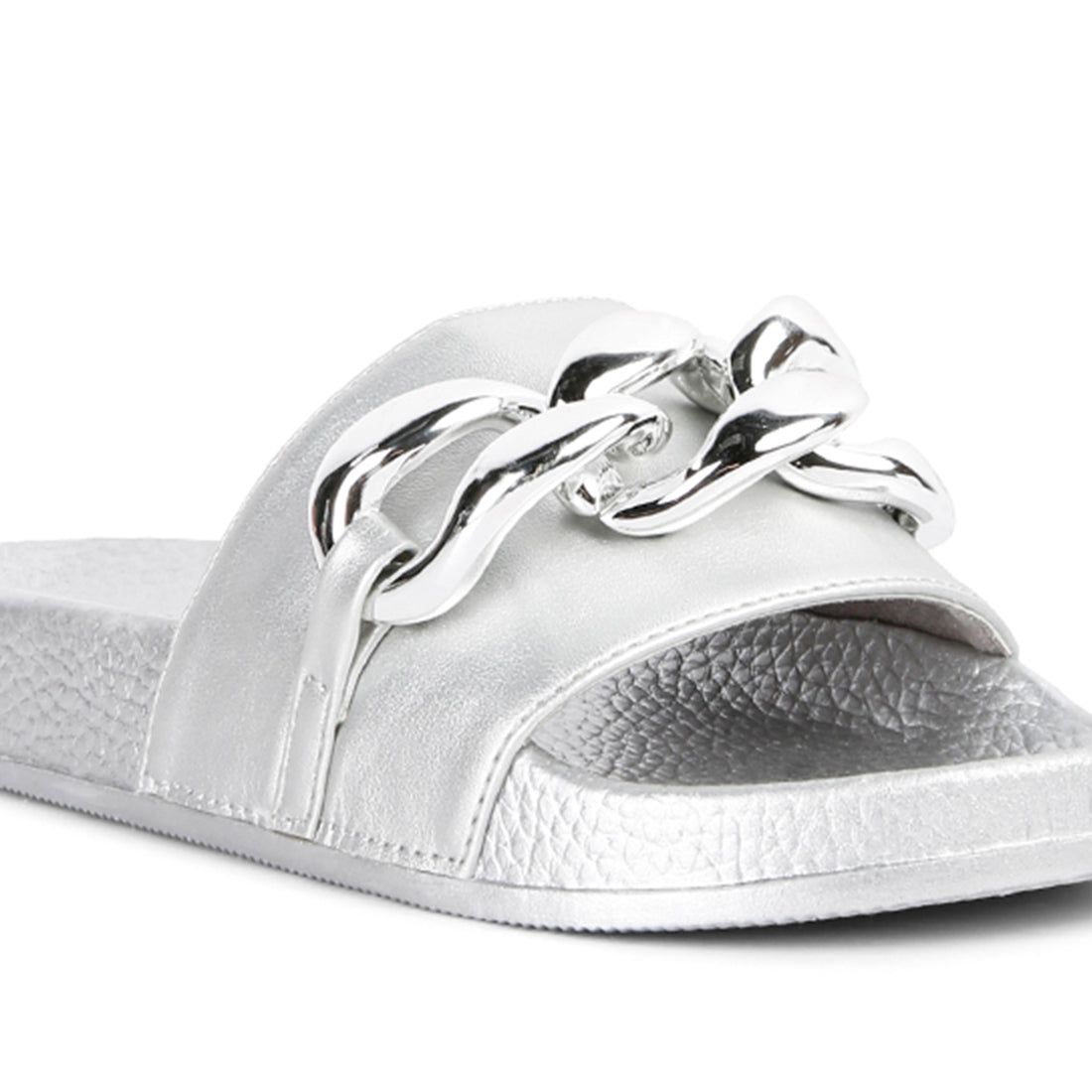 Silver Metallic Chain Metal Slid Flats