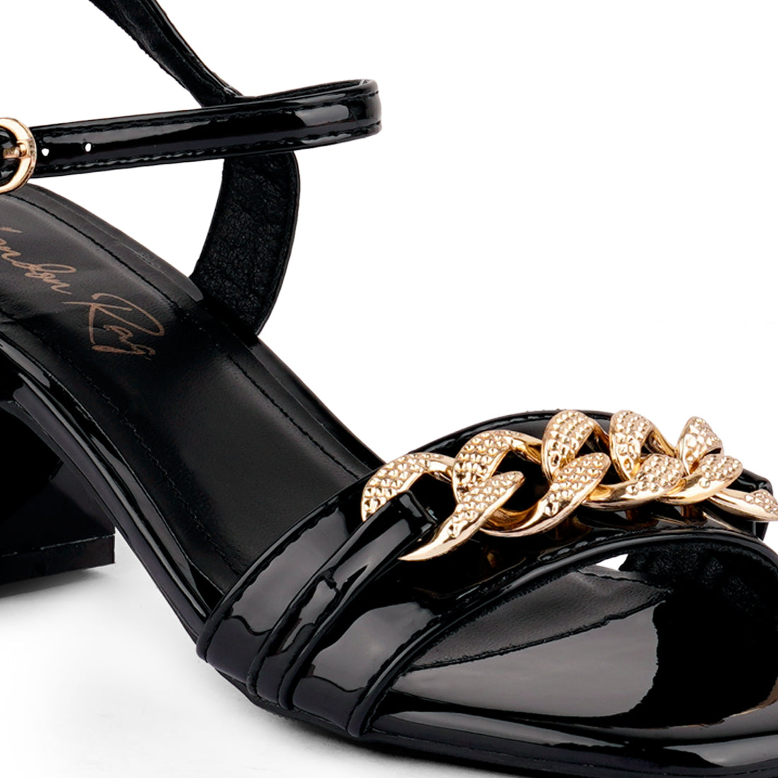 Black Geometric Cut Diamante Chain Sandal
