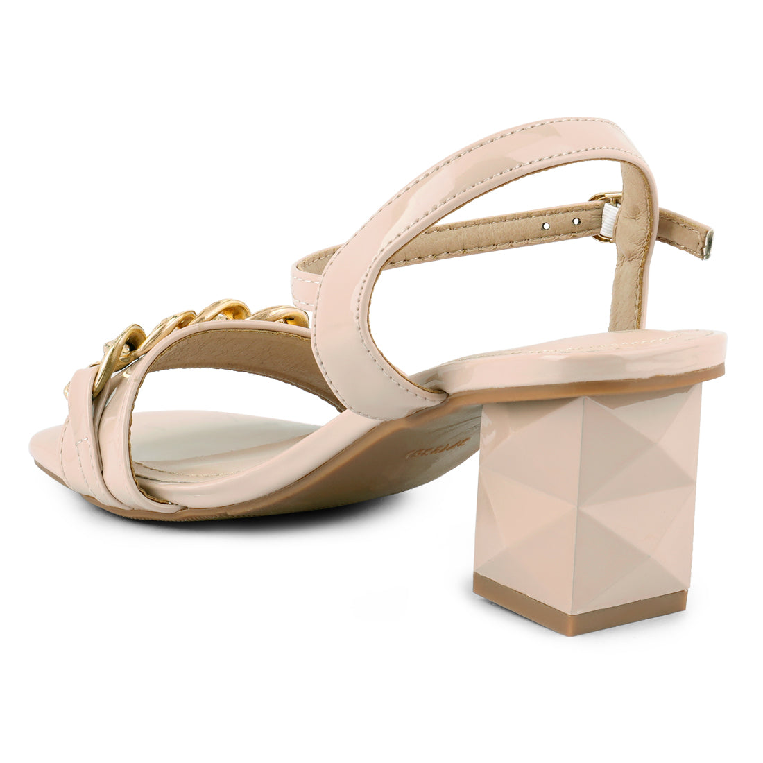 Beige Geometric Cut Diamante Chain Sandal