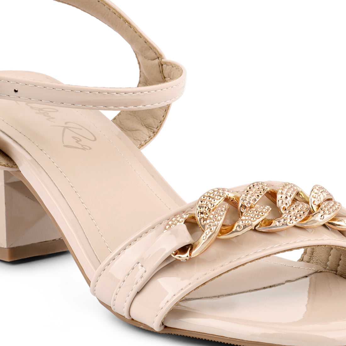 Beige Geometric Cut Diamante Chain Sandal