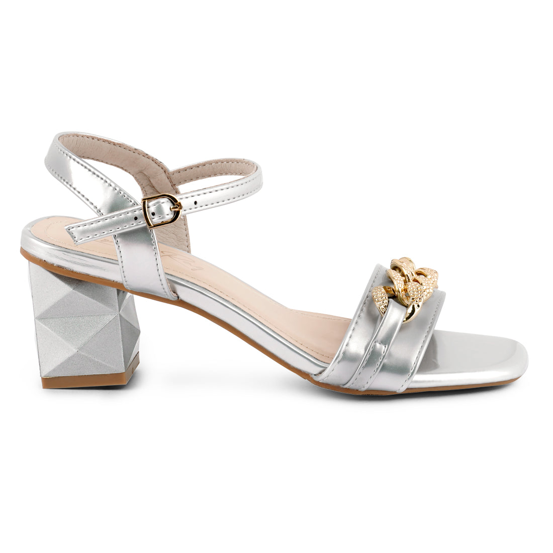 Silver Geometric Cut Diamante Chain Sandal