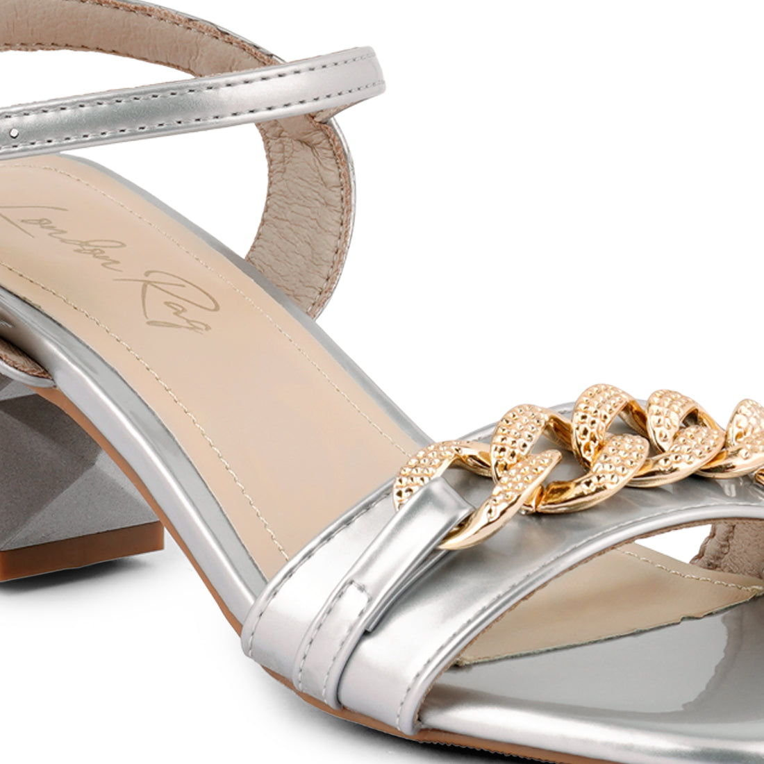 Silver Geometric Cut Diamante Chain Sandal