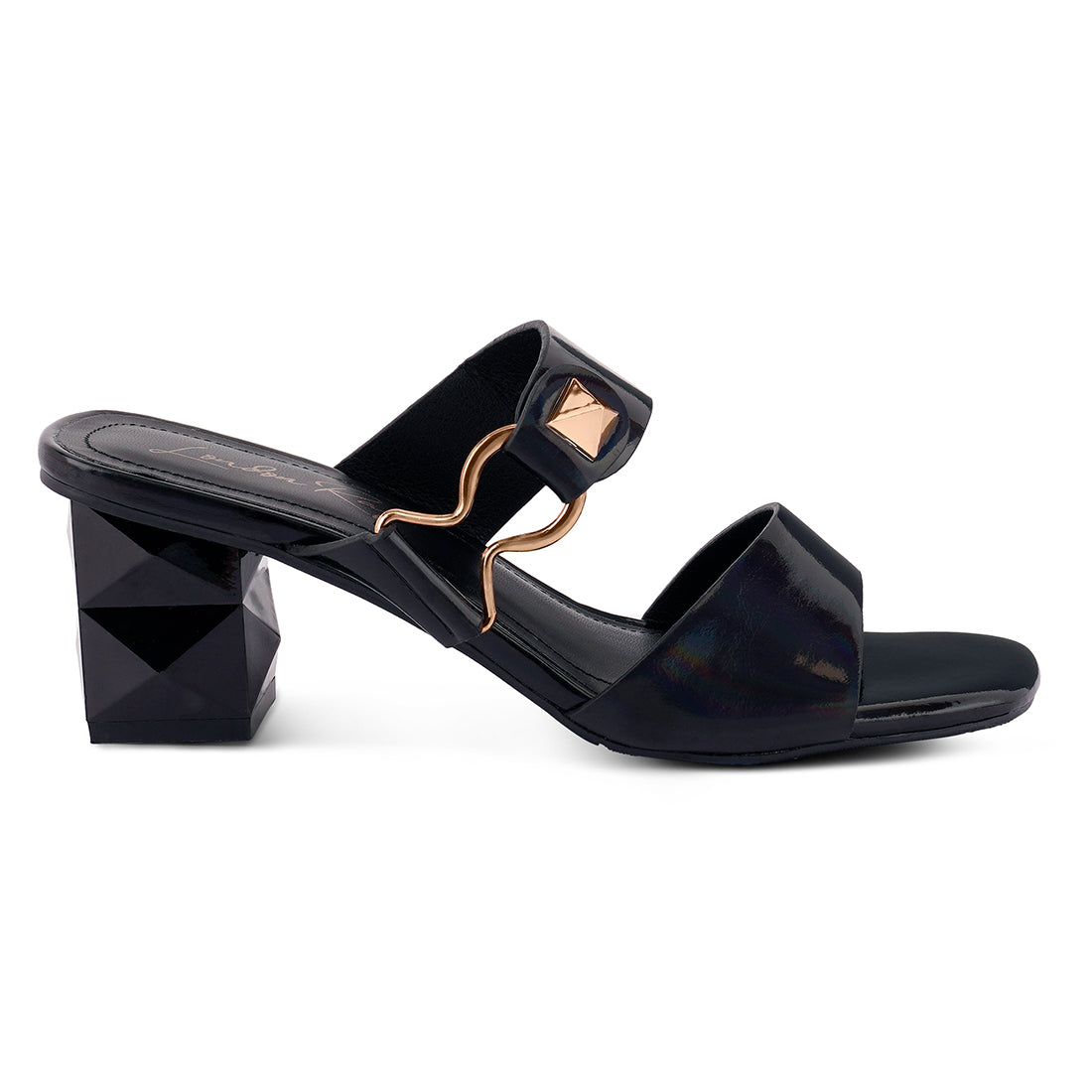 Black Hookup Geometric Cut Block Heel Slides