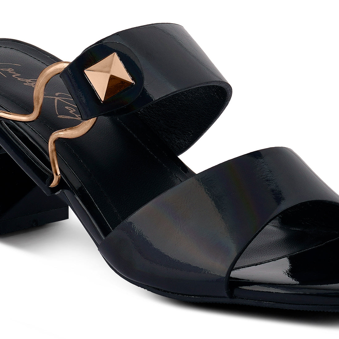 Black Hookup Geometric Cut Block Heel Slides