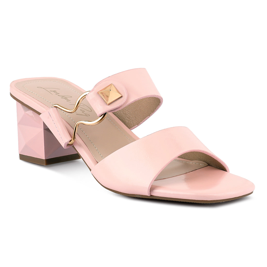Pink Hookup Geometric Cut Block Heel Slides