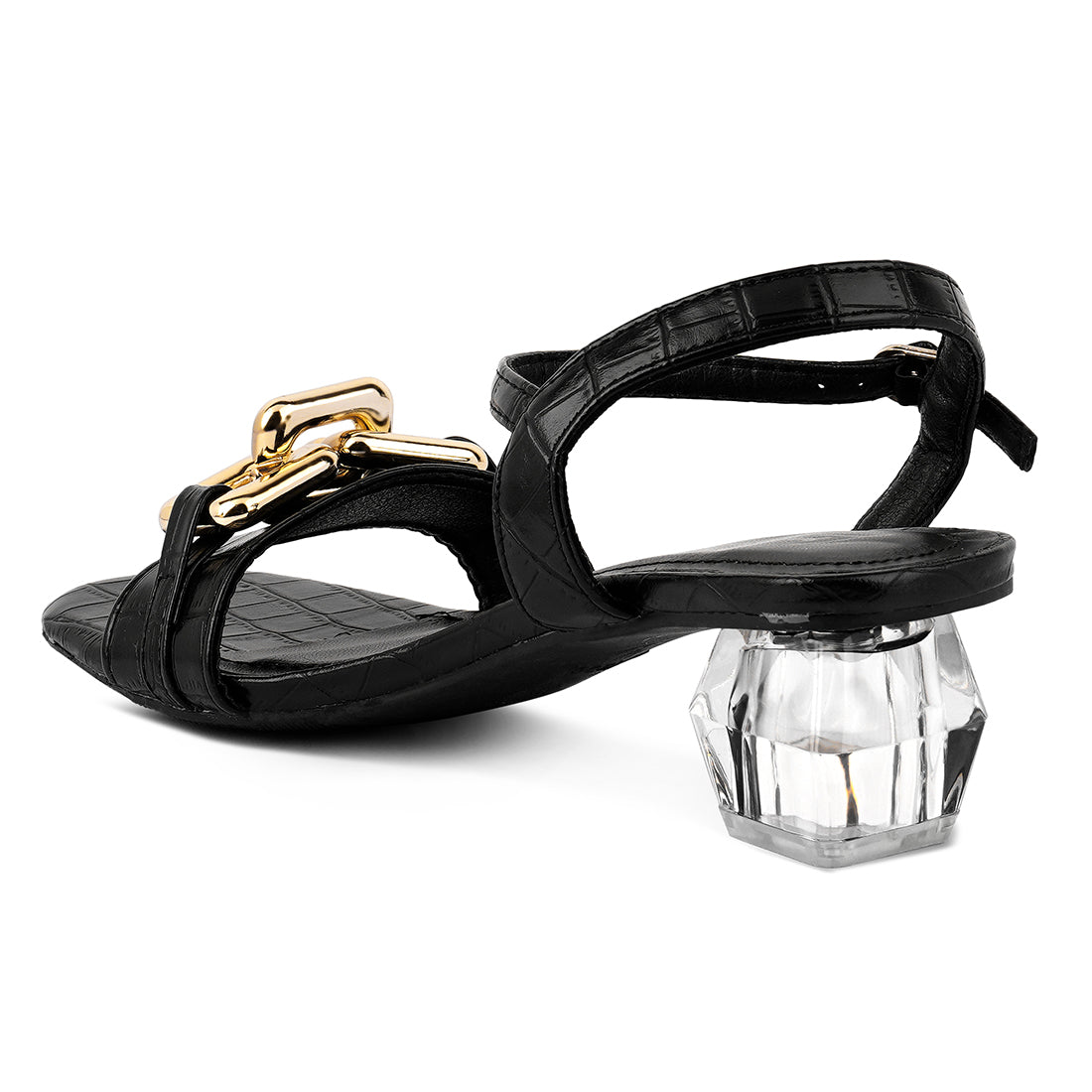 Black Clear Low Heel Chain Sandal