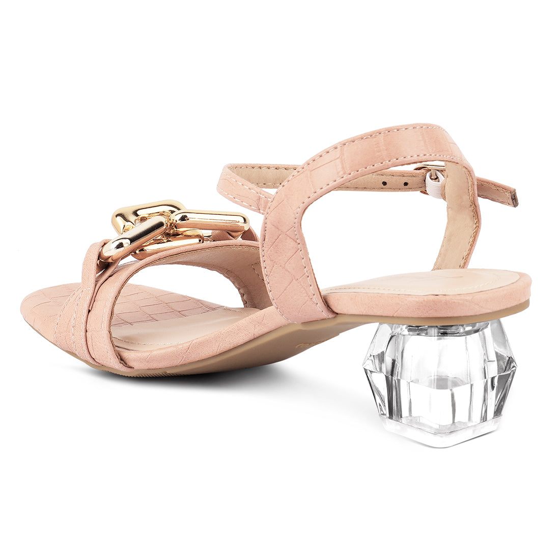 Pink Clear Low Heel Chain Sandal