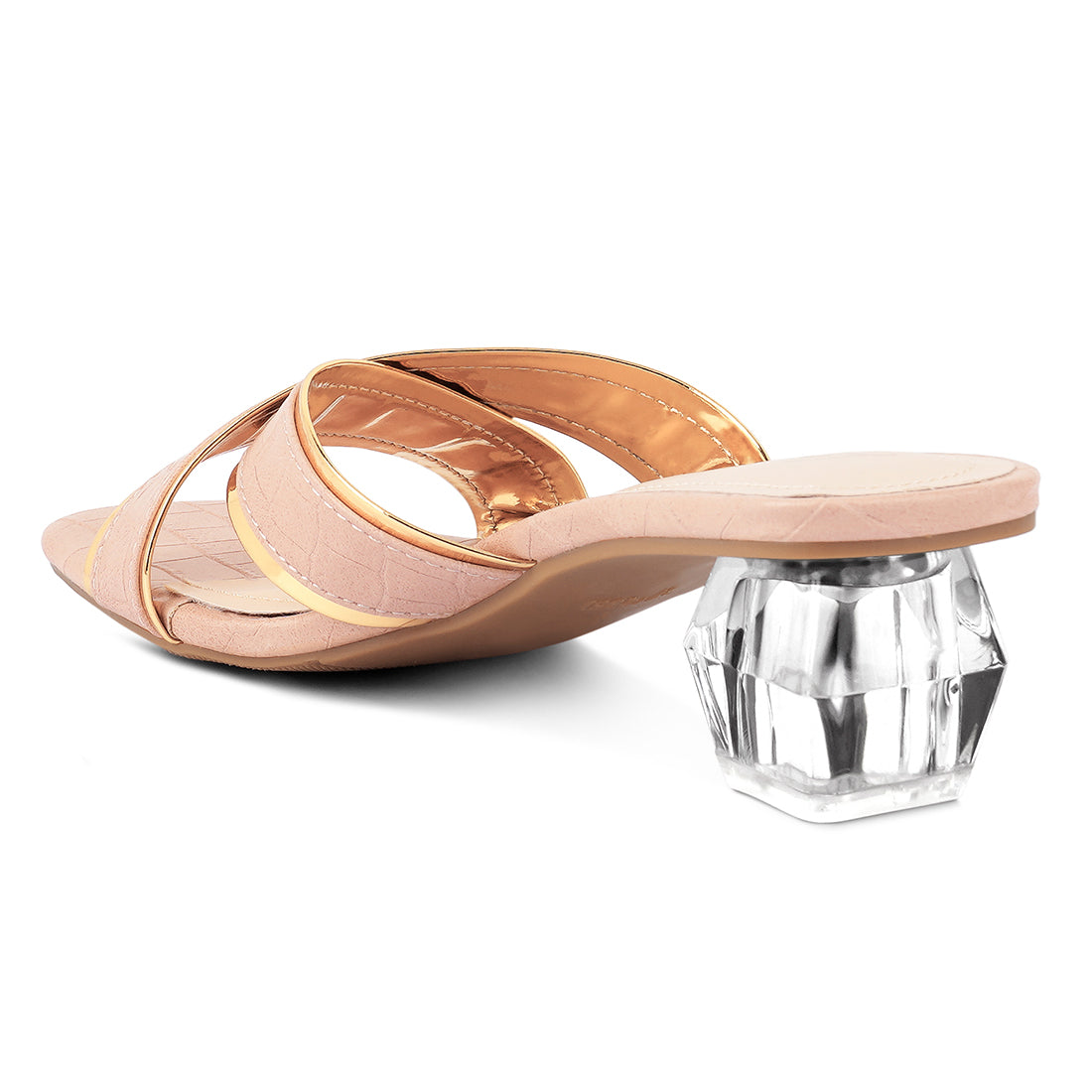 Pink Line Croc Textured Low Heel Sandals