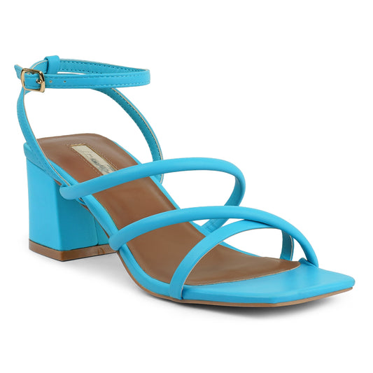 Blue Mid Block Heel Casual Sandals