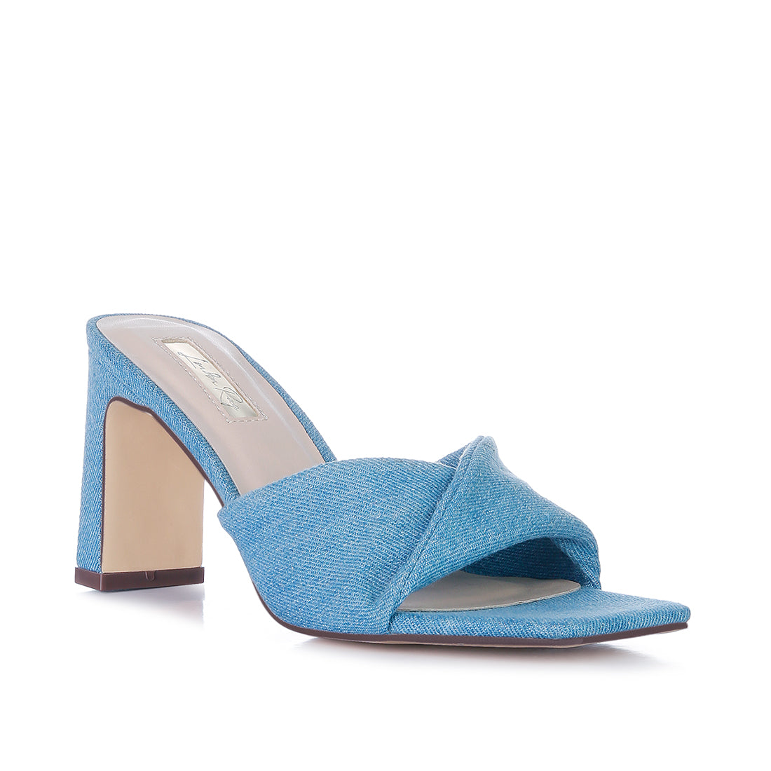 Blue Soft Flirt Twisted Denim Mid Heel Sandals