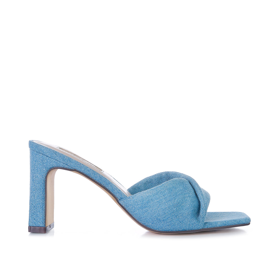 Blue Soft Flirt Twisted Denim Mid Heel Sandals