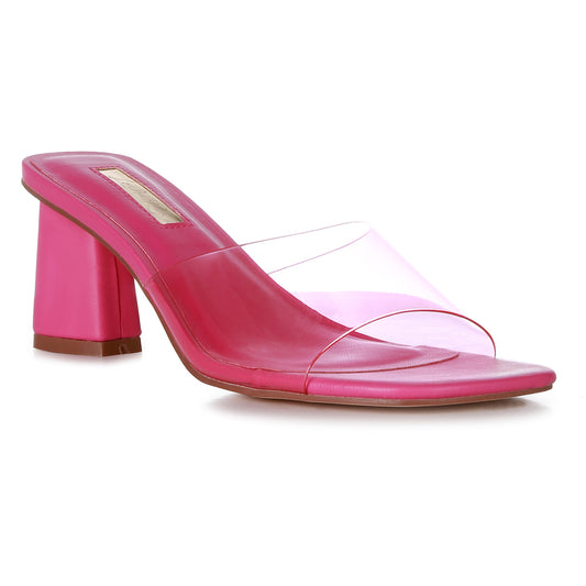 Fuchsia Clear Flirt Clear Strap Slip On Heels