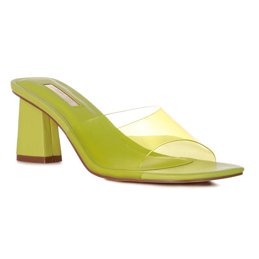 Green Clear Flirt Clear Strap Slip On Heels