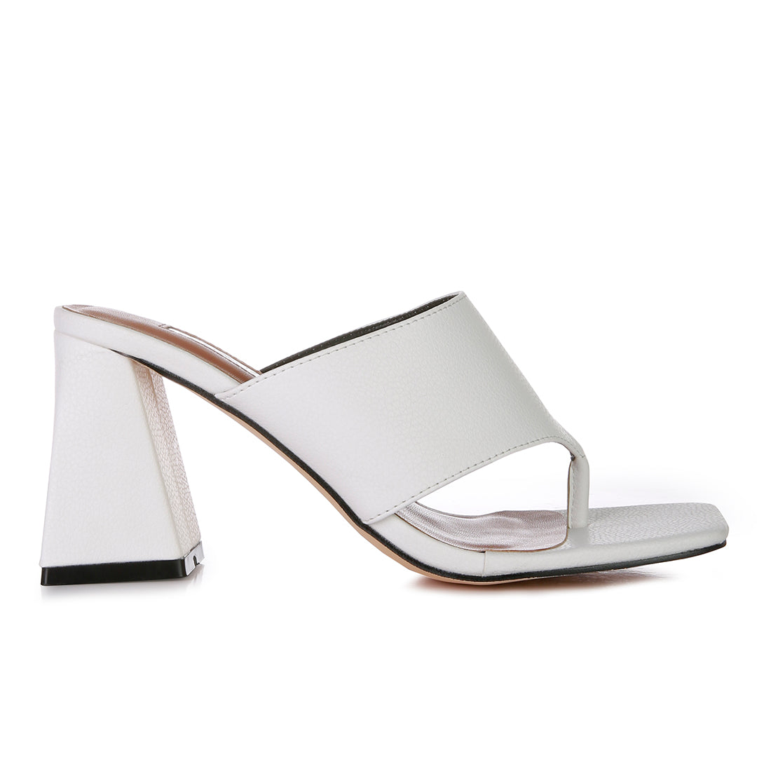 White Block Heel Slip On Thong Sandals