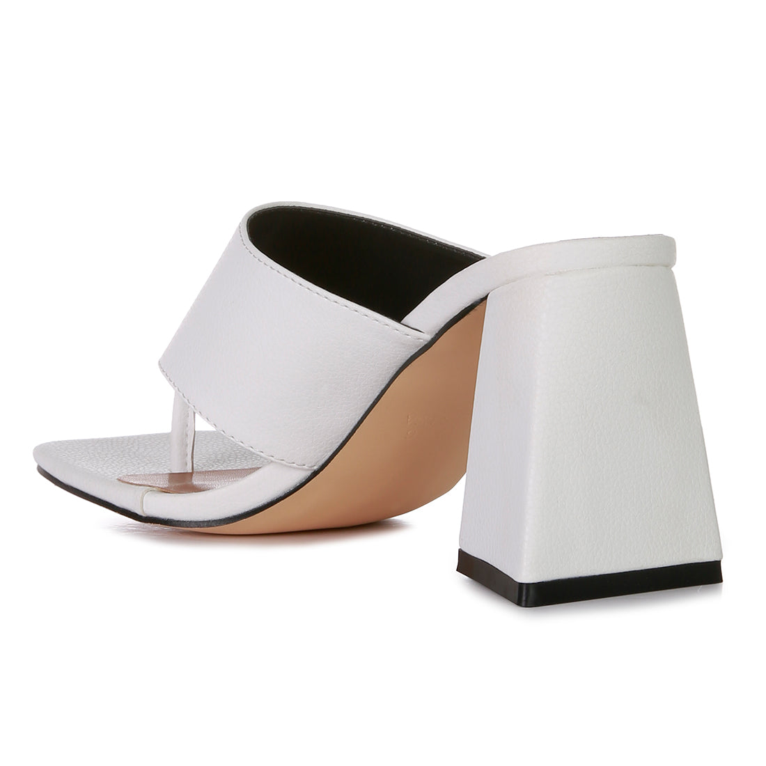 White Block Heel Slip On Thong Sandals