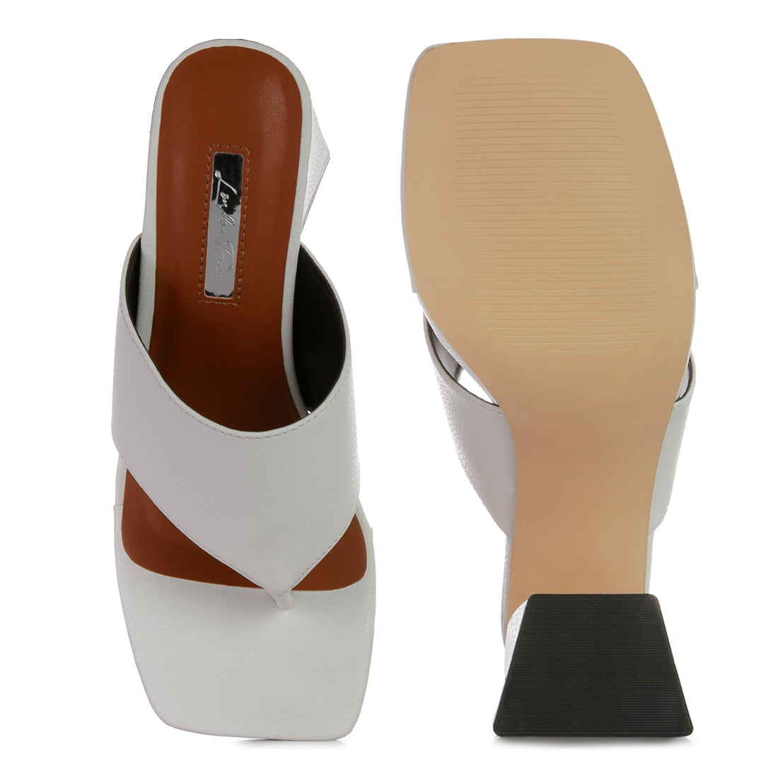 White Block Heel Slip On Thong Sandals