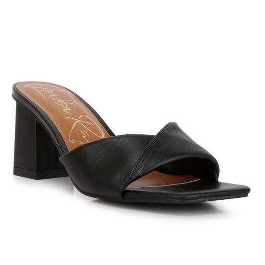 Black Mid Block Heeled Sandal