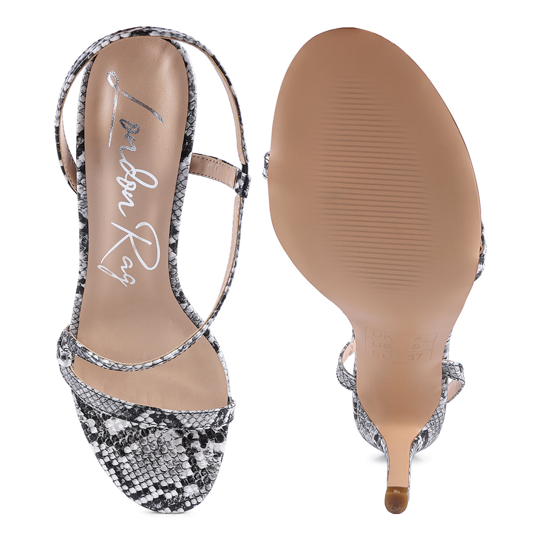 Black & White Heeled Strappy Slingback Sandal
