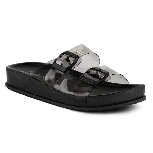 Black Platform Buckled Slide Sandals