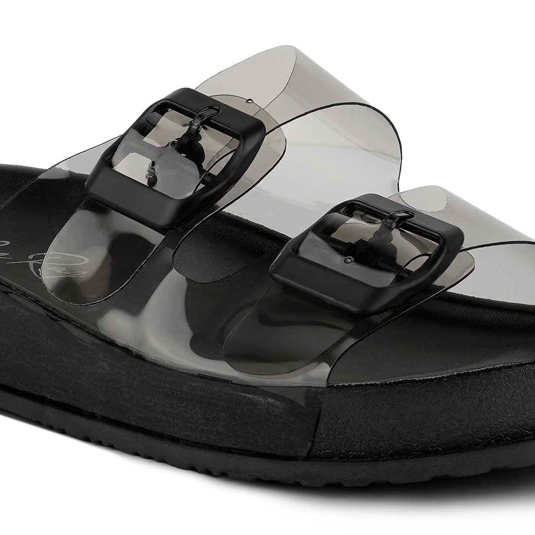 Black Platform Buckled Slide Sandals