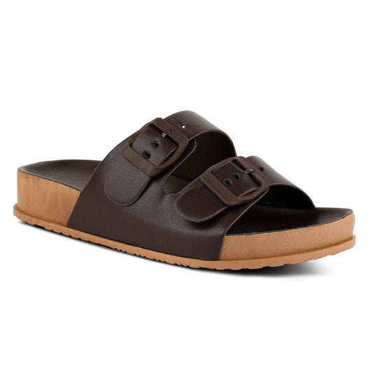 Dark Brown Platform Buckled Slide Sandals