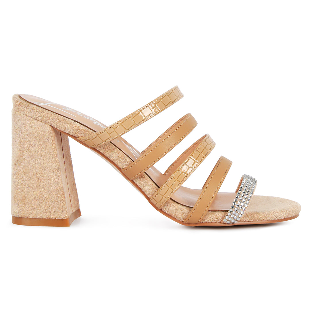 Beige Multi Strap Diamante Detail Sandals