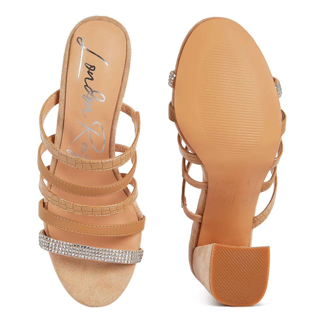 Beige Multi Strap Diamante Detail Sandals
