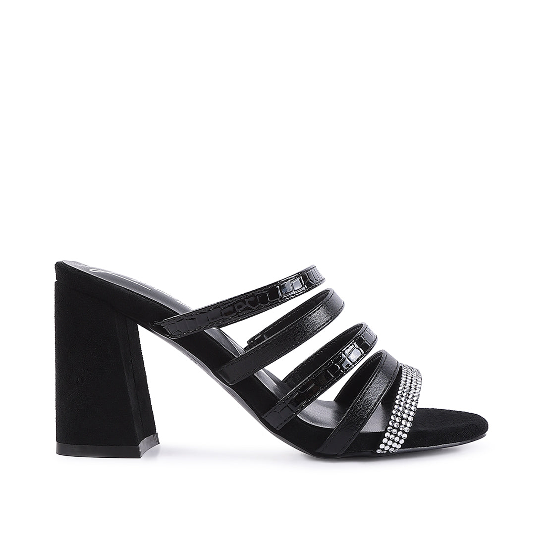 Black Multi Strap Diamante Detail Sandals