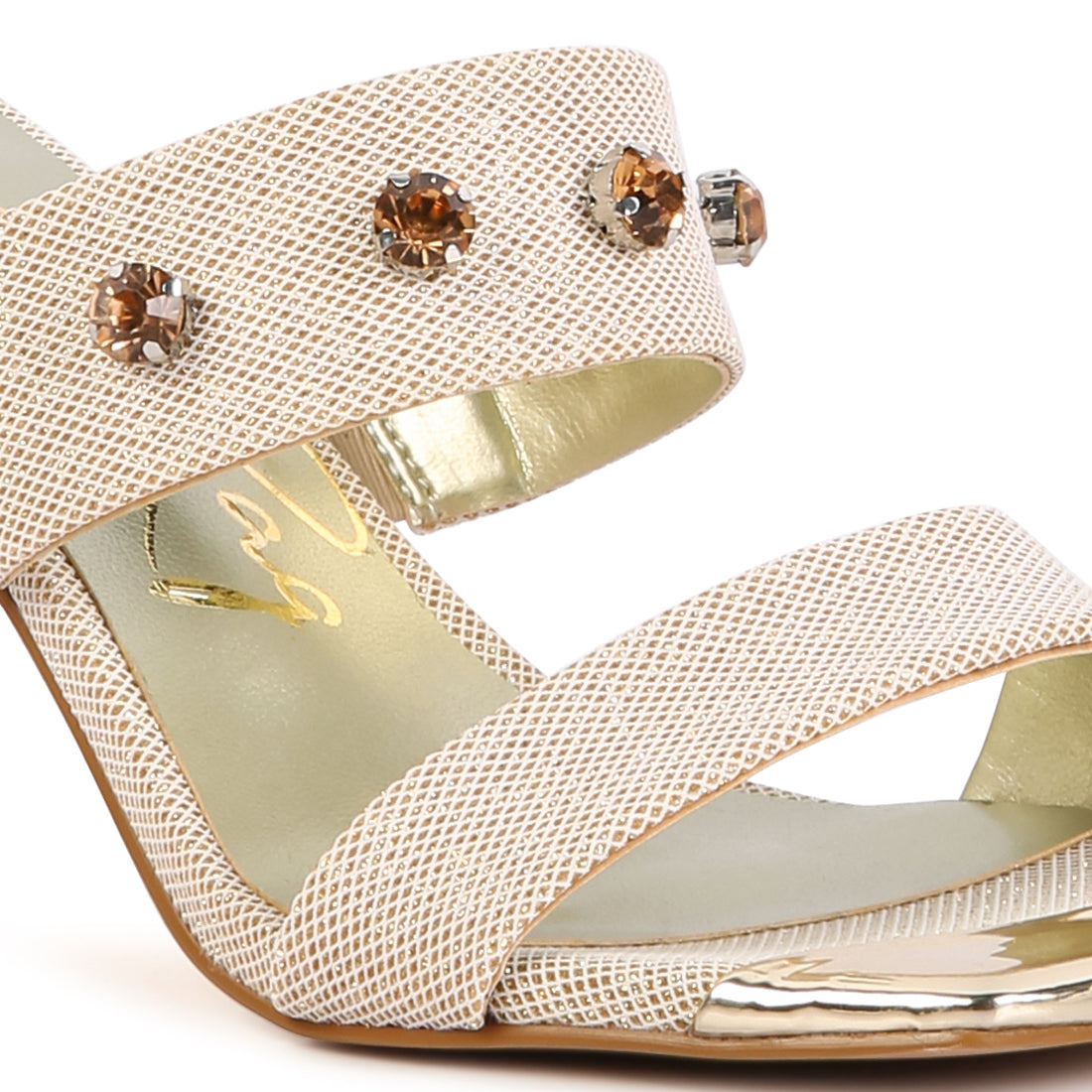 Beige Diamante Adorned Glitter Sandals