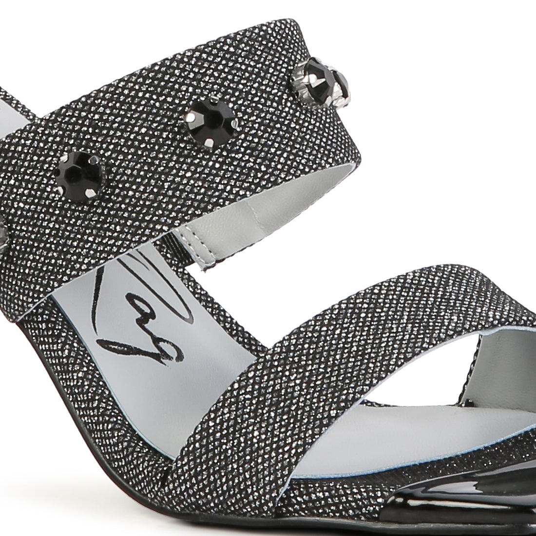 Black Diamante Adorned Glitter Sandals